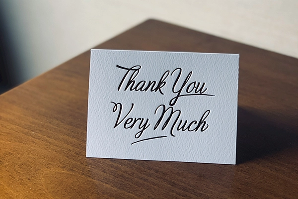 thank you card showing appreciation for employees